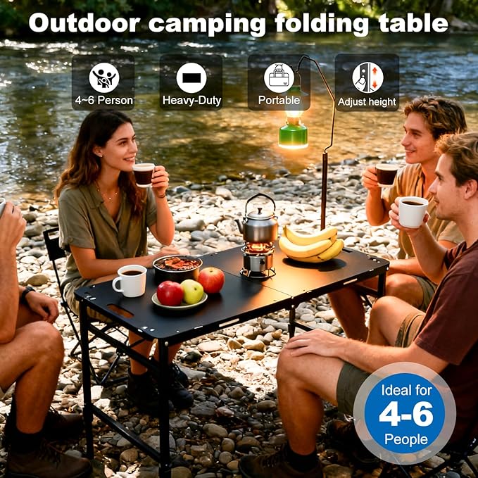 Tactical Camping Table with Adjustable Height, Collapsible Table Lightweight with Carry Bag for Camping, Travel expeditions, Hiking, Picnics, BBQs & Beach Trips