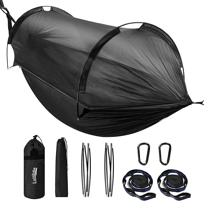 Lulladle Camping Hammock - (Double/Single) Hammock Portable with Tree Straps and with Mosquito Net，Nylon Hanging Hammock Easy Setup and Pack for Outdoor, Hiking and Backyard