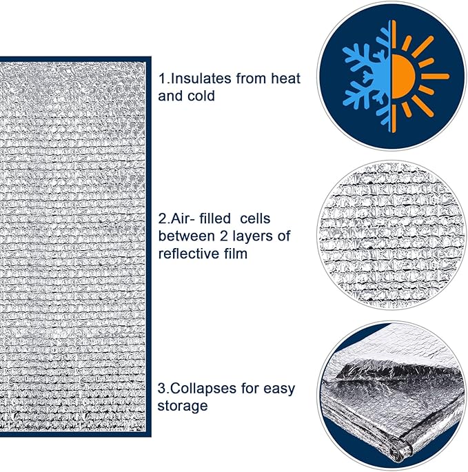 Frienda Rv Window Reflective Insulation Roll 59inch*8.3ft Double Aluminum Foil Heat Bubble Thermal Window Shade Door Cover Blackout for Garage Roof Travel Camper Skylight Shield