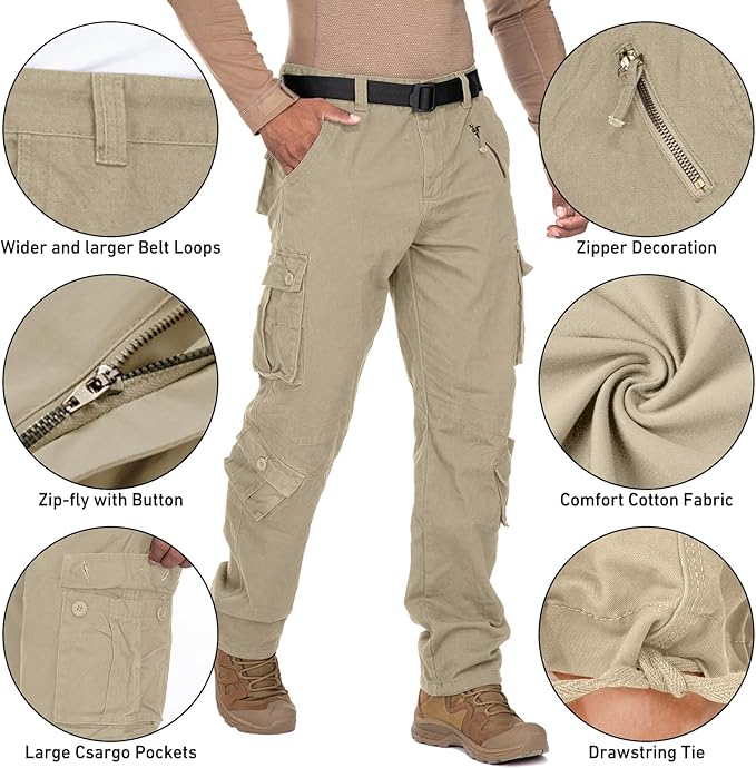 Men's BDU Casual Military Pants, Tactical Wild Army Combat ACU Rip Stop Camo Cargo Work Pants Trousers with 8 Pockets