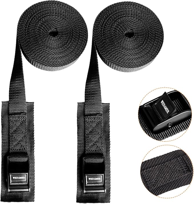 WEDAMER 2 Pack Kayak Tie Down Straps 8ft Heavy Duty Cam Buckle Tie Downs Adjustable Kayak Strap for Trucks Motorcycles Boat RV - Ratchet Lashing Straps for Roof Rack Trailer Cargo Securement (1"x8ft)