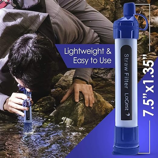 Logest 4 Pack Water Filter Straw - Portable, Compact, Multipurpose Water Purification Device for Emergency Kits, Outdoor Activities, Camping, Travel