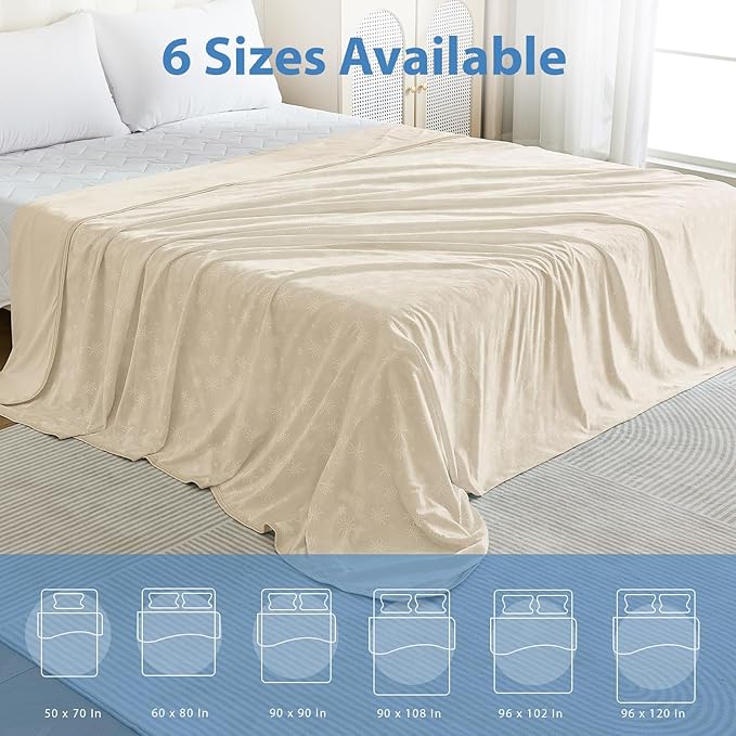 OIGAE Cooling Blanket for Hot Sleepers - Soft & Lightweight Summer Cold Blanket for Night Sweats | Perfect for Bed, Couch, Sofa (Beige, Throw 50'' x 70'')