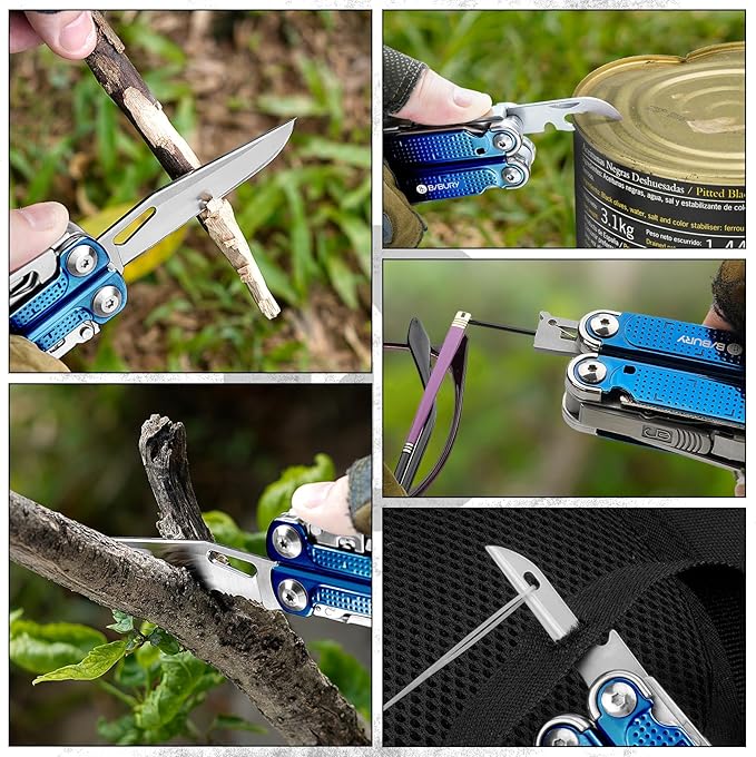 BIBURY Multitool Pliers BI2049BL with Blue Titanium Handle, EDC Multi Tool with Replaceable Wire Cutter, Full-Size Scissors and Screwdirver Set, Heavy Duty Hand Tool for DIY, Repair, Camping, Survival
