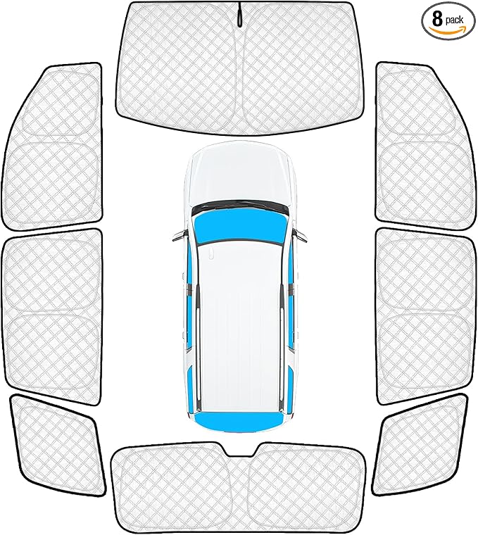 KMF 8pcs Thicken Full Sun Shades for Chevy Tahoe 2015-2020 Accessories, Chevrolet Car Window Covers Sunshade for Windshield Side Rear, UV Block and Privacy Blackout for Car Camping Outdoor