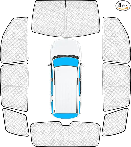 KMF 8pcs Thicken Full Sun Shades for Chevy Tahoe 2015-2020 Accessories, Chevrolet Car Window Covers Sunshade for Windshield Side Rear, UV Block and Privacy Blackout for Car Camping Outdoor