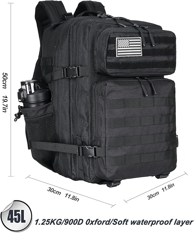 Lovelinks21 45L Tactical Assault Backpack 3 day assault pack with Molle Waterproof backpack Rucksack for Tactical Backpacks (Black)