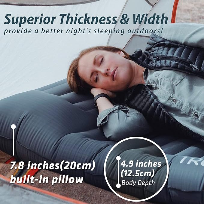 TREKOLOGY Sleeping Pad for Camping - Infaltable Mat – 73.2"x 29.9" Premium with Built‑in Pump, Neck‑Support Pillow, Thick 4.9" Height – Ultralight Sleep Pad for Tent, Backpacking & Travel