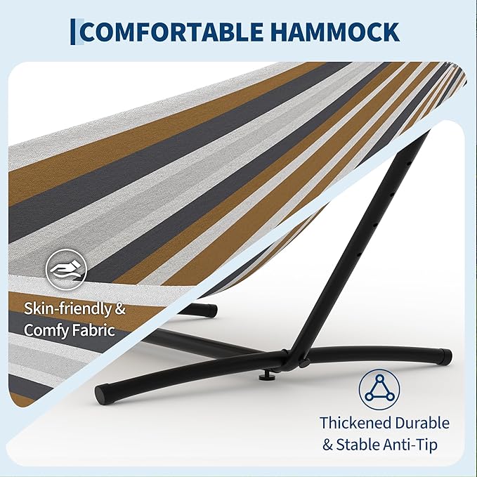 Double Hammocks with Stand for Outside, Portable Space Saving Heavy-Duty Steel Stand for Indoor Outdoor Patio with Carrying Bag, 450 lbs Capacity