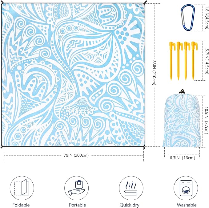 HIHOHO Beach Blanket Waterproof Sandproof Extra Large Beach Mat 79" X 83"/120"x108"for 1-8 Adults Quick Drying Durable Outdoor Picnic Mat for Beach Travel Camping Hiking