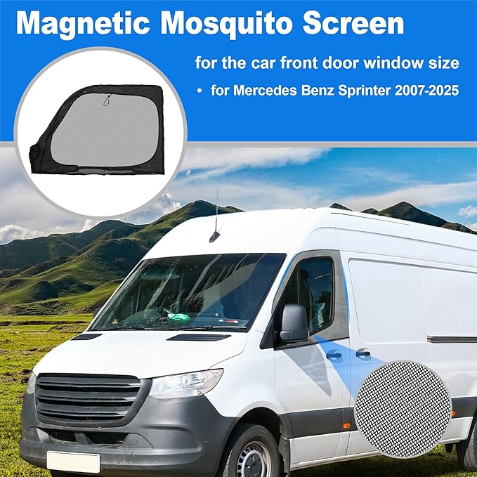 Magnetic Mosquito Screen for Front Door for Mercedes Benz Sprinter 2007-2025 47x31in Van Front Side Window Anti Mosquito Net Fine Nylon Mesh for Camping Fishing Field 1 Pair