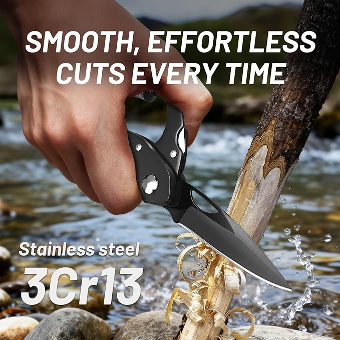 Carabiner Multitool 9-in-1 EDC Pocket Knife, Hexwrench, Saw, Screwdriver, Bottle Opener, Breaker, Survival Gear for Camping Climbing, Gifts for Men Women, Stocking Stuffers (Black)