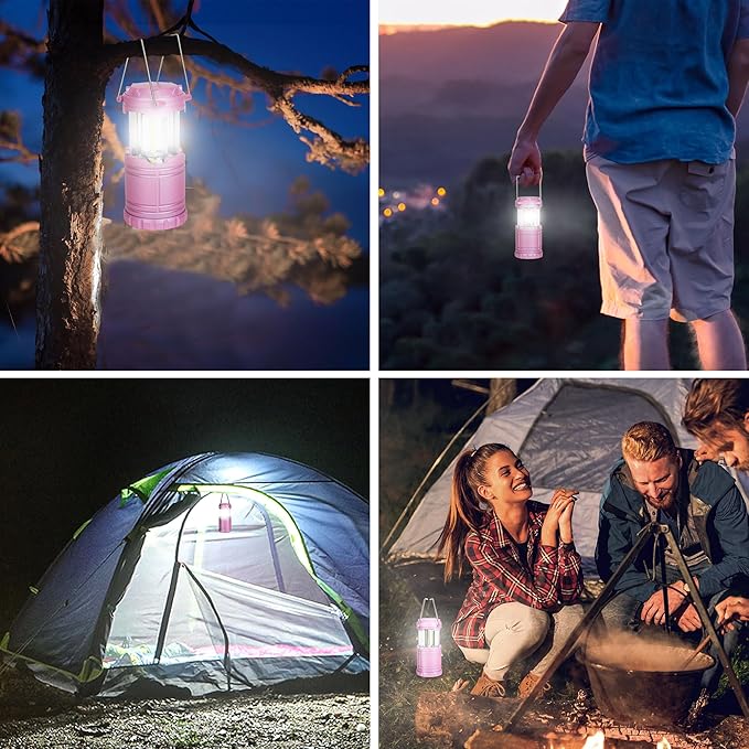 2-Pack Mini LED Pink Camping Lanterns, Portable Camping Lights, Outdoor Handled Lamps, Essential Emergency Lights for Power Outages, Hiking, Hurricane