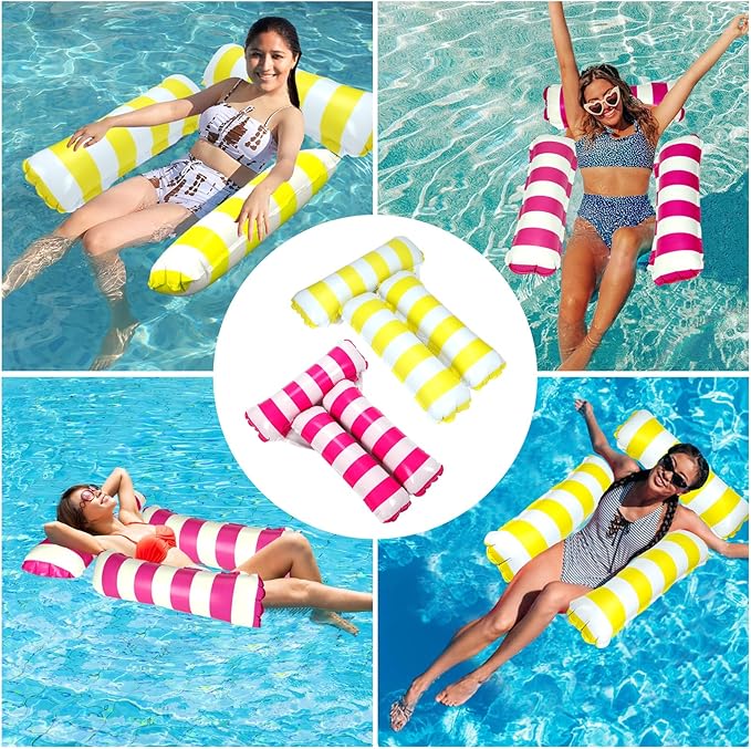 2 Pack Inflatable Pool Floats 4-in-1 Pool Hammock with Bottom Mesh 3 Tubes Inflatable Hammock for Adults,Portable Floating Chair Bed for Travel, Swimming Pool Hot Tub