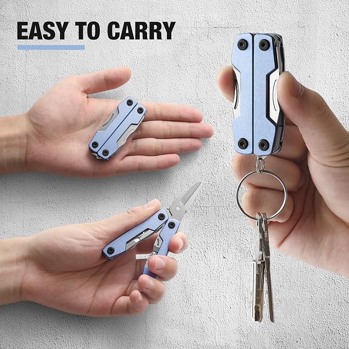 Multitool with Pocket Knife,Gifts for Men and Women, 11-in-1 Mini EDC Multitool with Screwdriver, Scissors, SIM Extractor and Bottle Opener, Perfect for Outdoor, Camping, Hiking, Simple Repair (Blue)