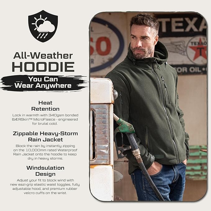 Baerskin Tactical Hoodie Jacket for Men 4.0 - Military Style Fleece Sweater for Cold, Rain, Wind or Snow