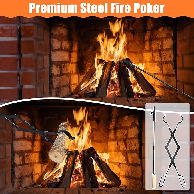 Patelai 8 Pcs Camping Gear Campfire Accessories Include 6 Pcs 32" Smores Sticks for Fire Pit 32" Campfire Poker 25" Fireplace Tong, Roasting Sticks Camping Essentials Hot Dog Fork Tools