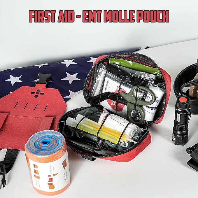 Ifak Pouch-Rapid Deployment Tactical MOLLE Trauma Kit Pouches, Quick Release Tear-Off Medical First Aid Kit Organiser with Red Immediate Identify for Emergency Surviva.