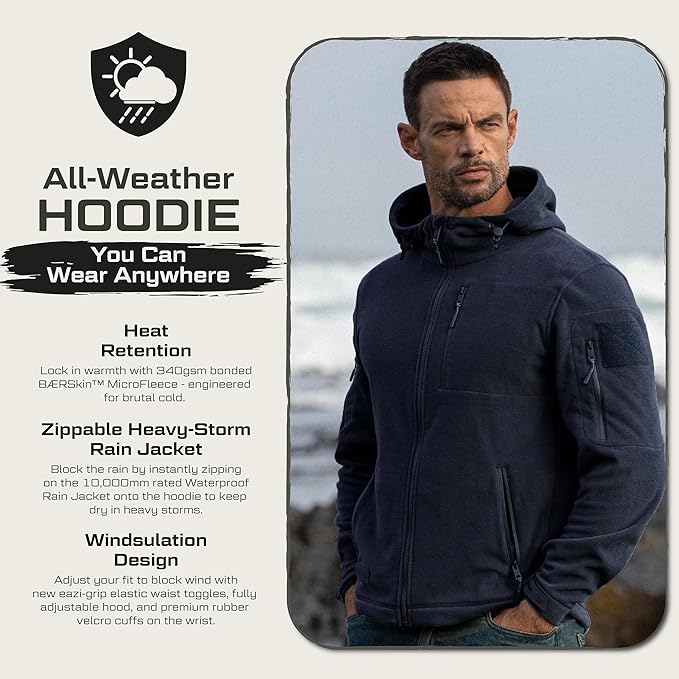Baerskin Tactical Hoodie Jacket for Men 4.0 - Military Style Fleece Sweater for Cold, Rain, Wind or Snow