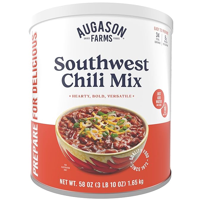 Southwest Chili Mix Emergency Food Supply, 34 Servings, 10 Year Shelf Life, 8 Grams of Protein per Serving, Certified Gluten Free - Dehydrated Meals, Survival Food Camping Essentials Can