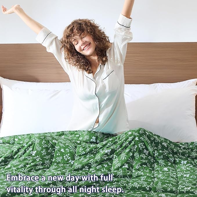 yescool Weighted Blanket for Adults (15 lbs, 48" x 72", Forest) Cooling Heavy Blanket for Sleeping Perfect for 140-160 lbs, Twin Size Breathable Blanket with Premium Glass Bead, Machine Washable
