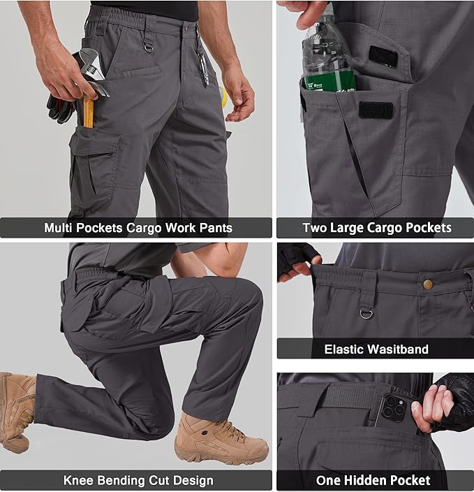 CNBQDD Mens Work Pants Cargo Tactical Construction for Men Ripstop Water Repellent Lightweight Outdoor Hiking with Pockets