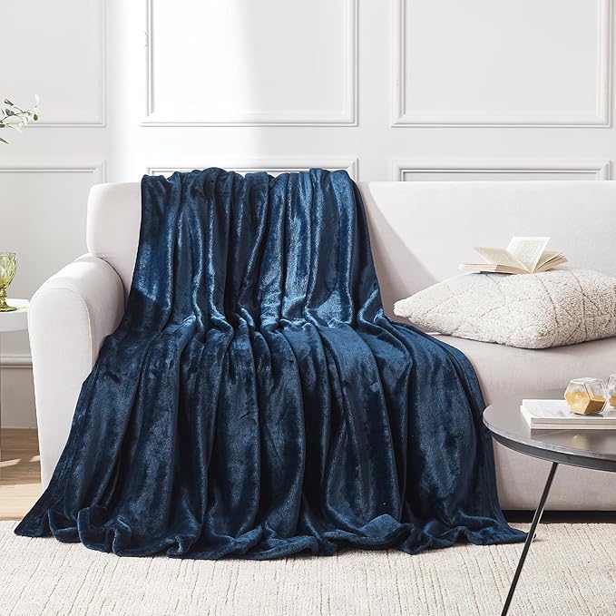 Hansleep Fleece Queen Blanket for Bed Fleece Navy, Queen Size Super Soft Flannel Fuzzy, Plush Cozy Blanket for All Seasons, Navy, Queen 90x90 Inches