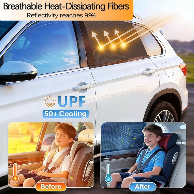 4 Pack Car Window Sunshades Privacy Protection, UV Protection, Breathable and Elastic Fabric, Suitable for Most (99%) Cars(2 Front+2 Back)