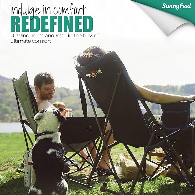 SUNNYFEEL Rocking Camping Chair 2 Pack, Outdoor Oversized Folding Lawn Chair with Pocket, Heavy Duty for Outdoor/Picnic/Lounge/Patio, Portable Camp Rocker Chairs with Carry Bag