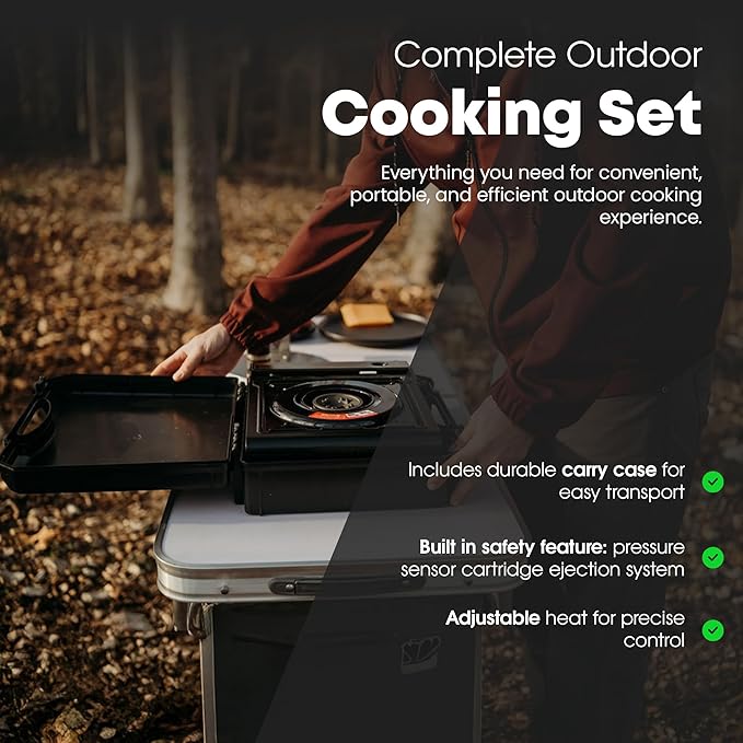 GasOne 10,000 BTU Dual Fuel Camp Stove – Butane and Propane Burner Portable Stove Camping Grill with Adjustable Heat Dial, Carry Case, Automatic Electric Ignition – Safe and Durable Construction