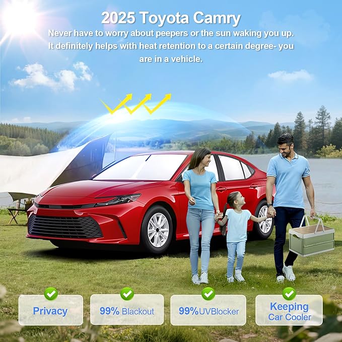 8pcs Car Window Shades for Toyota Camry 2025 2026 Accessories,Windshield Side Rear Full Sunshade,Sun Visor UV Blocking, Privacy Protection and Blackout for Camping Outdoor