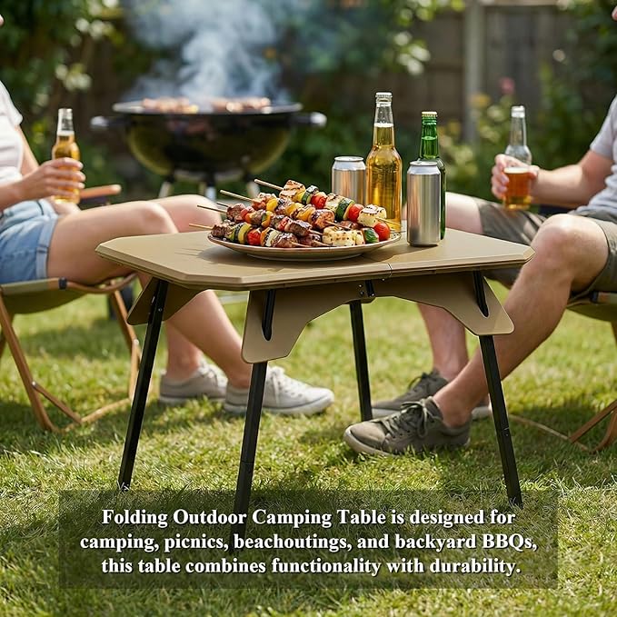 LiveGo Foldable Camping Table, Lightweight Folding Outdoor Table with Aluminum Legs, 2 in 1 Adjustable Height Portable Folding Table for Beach, Picnic, Grilling, Hiking & Fishing Indoor Outdoor