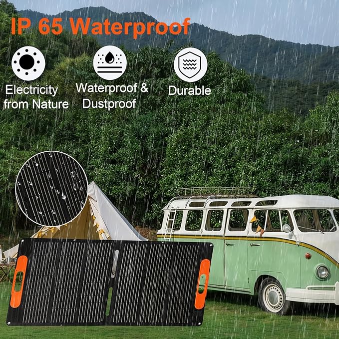 100W Portable Solar Panel for Power Station,20V Foldable Solar Panel Charger with Kickstand,Dual USB & Type-C Output,>23% High Efficiency IP65 Waterproof for Camping,Hiking,RV Trips