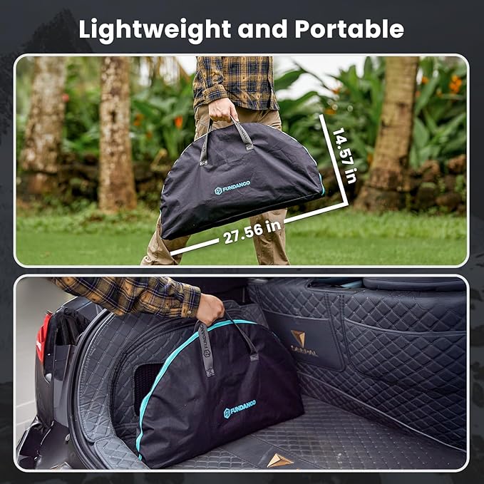 FUNDANGO All in One Tailgate Table, Portable Beach Table with Cup Holders, Camping Table Foldable with Side Pockets Carry Bag for Camp Outdoor Sand Beach Picnic Fishing Tailgating Essentials