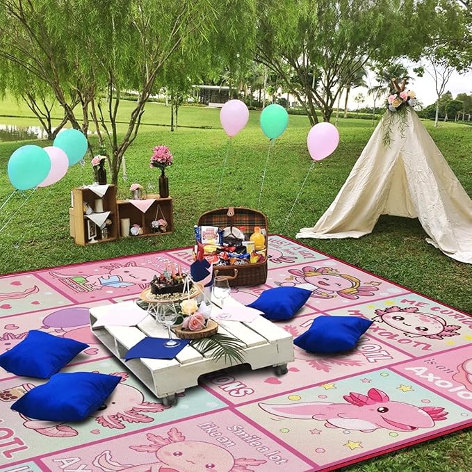 Supfitness Extra Large Picnic Blankets Waterproof Foldable (80"x 80") Axolotl Beach Blanket Waterproof Sandproof,3-Layer Thicking Mat Outdoor Packable Camping Blanket
