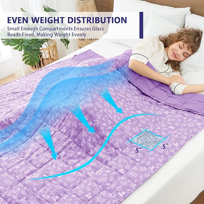 yescool Weighted Blanket for Adults (15 lbs, 60" x 80", Mauve) Cooling Heavy Blanket for Sleeping Perfect for 140-160 lbs, Queen Size Breathable Blanket with Premium Glass Bead, Machine Washable