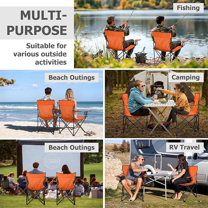Joyfair Portable Camping Chair, Outdoor Lawn Folding Chairs for Adults, Heavy Duty Large Foldable Chairs for Beach, Fishing, Tailgating and More Outdoor Sport, Carry Bag & Cup Holder
