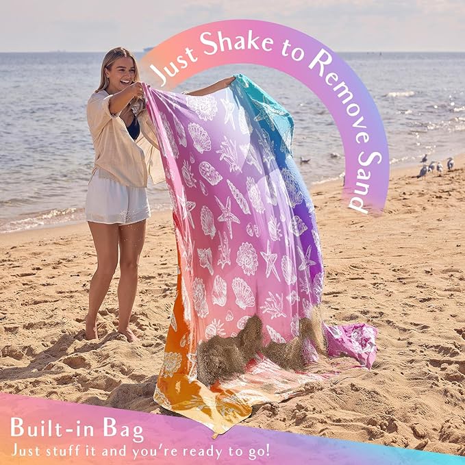 WEKAPO Beach Blanket Waterproof Sandproof Oversized, Extra Large Beach Mat Sand Free, Lightweight & Compact Sand Free Mat with 5 Stakes & 4 Corner Pockets