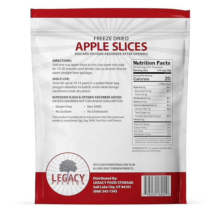 Legacy Essentials Freeze Dried Apple Slices - 15 Year Shelf Life for Emergency Survival Food Storage Supply - Great Fruit Snack (Quantity 1)