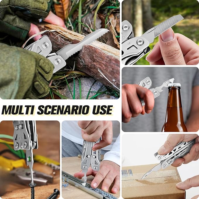 Lightweight Multitool,19-in-1 Multipurpose Plier,420HC Knife,Bottle Opener,Saw,with Nylon Sheath Great for Camping, Hiking, Outdoor, Survival, Simple Repair