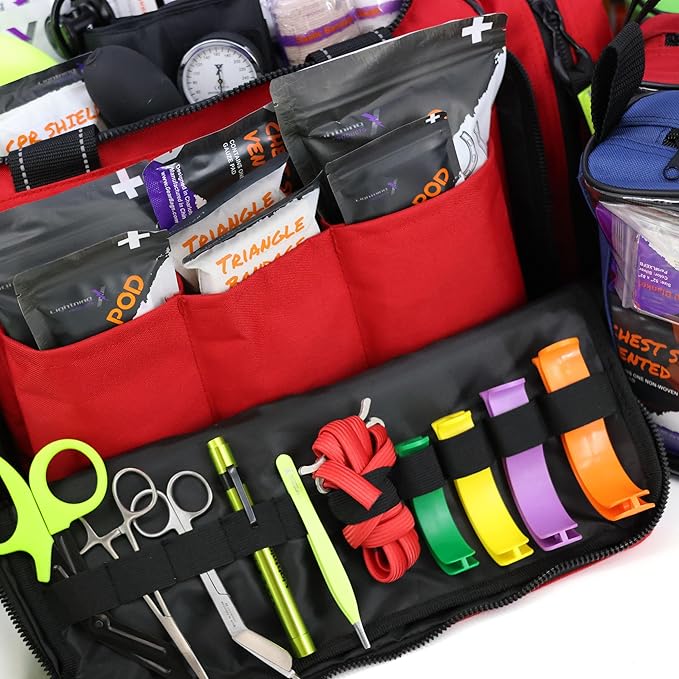 Lightning X Extra Large Medic First Responder EMT Trauma Bag Stocked w/Fill Kit C - RED
