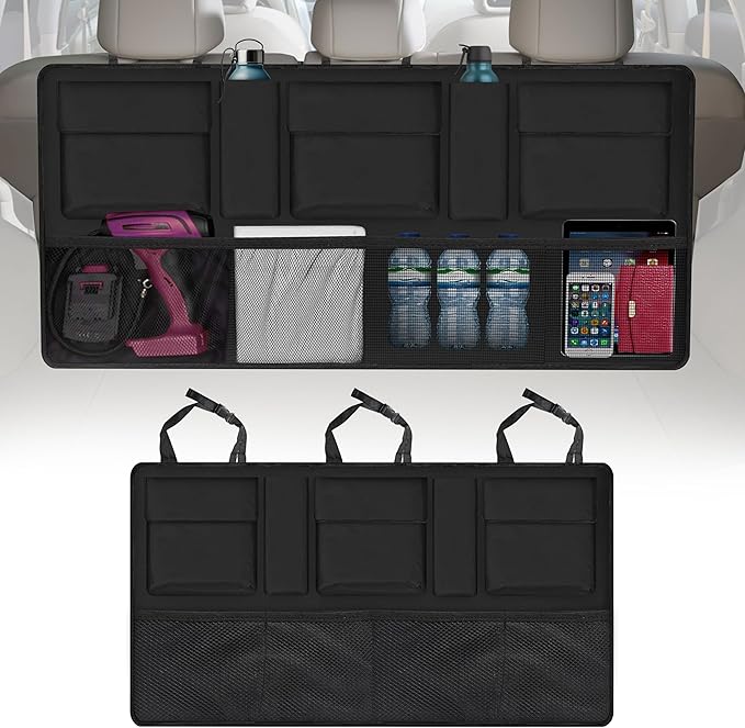 EcoNour Backseat Trunk Organizer | 42 x20 Inches Car Storage with 9 Spacious Pockets | Waterproof, Heavy-Duty Hanging Organizer for SUVs, Trucks & Hatchbacks | Space-Saving, Foldable & Easy to Install