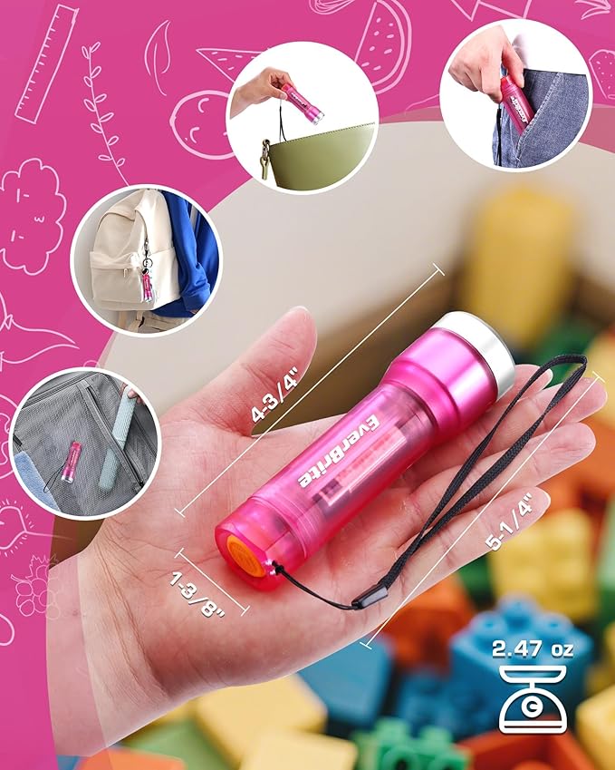 EverBrite Small Flashlight, Compact LED Flash Light with 3 Modes, 3 AAA Batteries Included, Water-Resistant Mini Flashlight for Home,Emergencies and Camping, Pink, 1 Pack