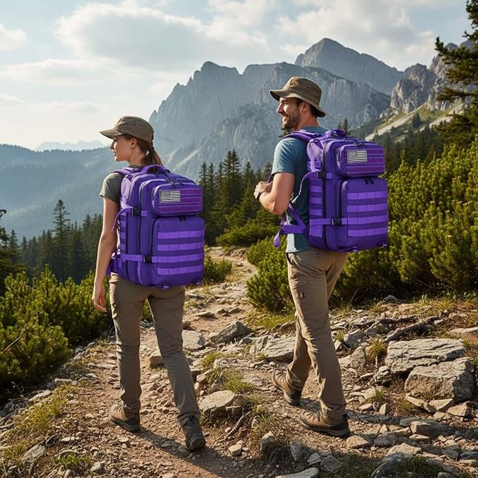 45L Military Tactical Backpack for Men & Women Bug Out Bag Assault pack Molle Daypack Hiking Trekking Rucksack(Purple)