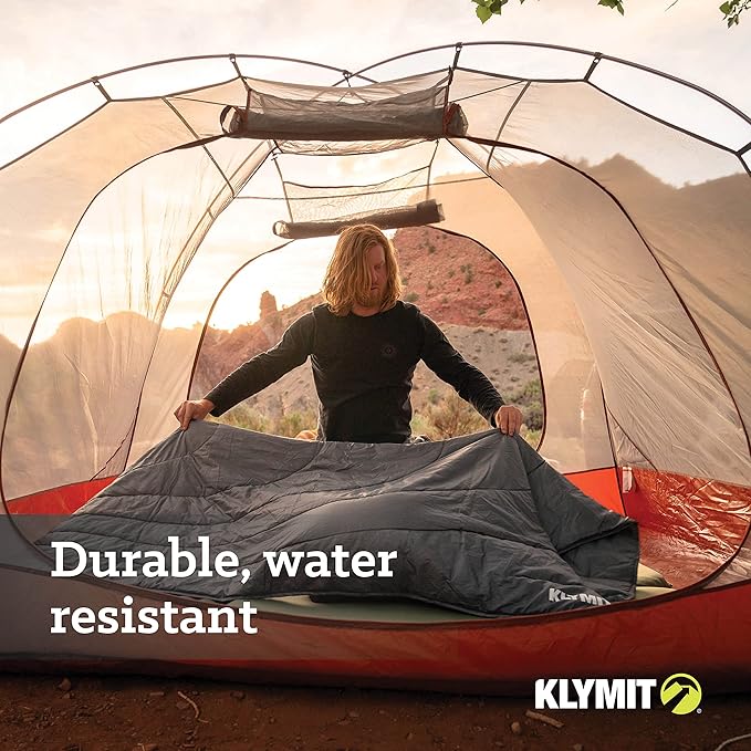 Klymit Horizon Travel Packable Camping Blanket and Comforter, Blue/Black