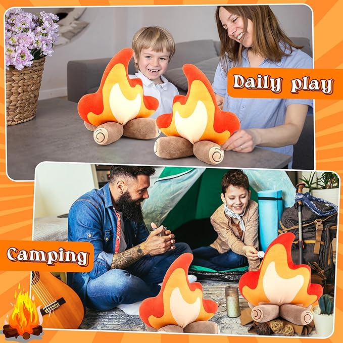 1 Pack Campfire Plush Toys Fake Fire Firewood Plush Pillow for Camping S'More Birthday Party Scene Setting Room Decoration and Woodland Forest Nursery Classroom Decor