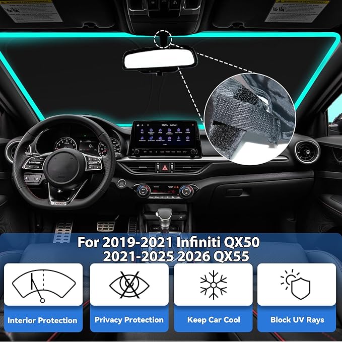 Windshield Sun Shade for Infiniti QX50 2019-2021 & 2021-2026 QX55, Car Front Window SunShades Shield Cover Sun Visor Protector with 240T Fabric UV & Sun Heat Protection Accessories