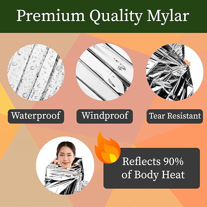 Winterlace Emergency Blankets 25-Pack (52” x 82”) Thermal Mylar Survival Rescue Camping Heat Reflective (25 Pack)