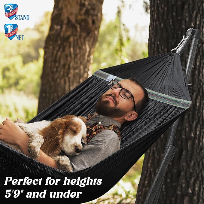 Tranquillo Uniki 3-Year Warranty Hammock Stand, Instant 30s Foldable Hammock with Stand, 550 lbs Capacity Camping Hammock for 1 Persons, Portable & Durable Premium Hammock, Black