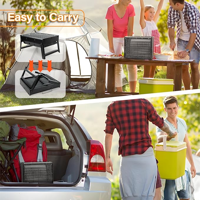 Kizmyee BBQ Barbecue Grill, Portable Folding Charcoal Barbecue Desk Tabletop Outdoor Stainless Steel Smoker BBQ for Picnic Garden Terrace Camping Travel